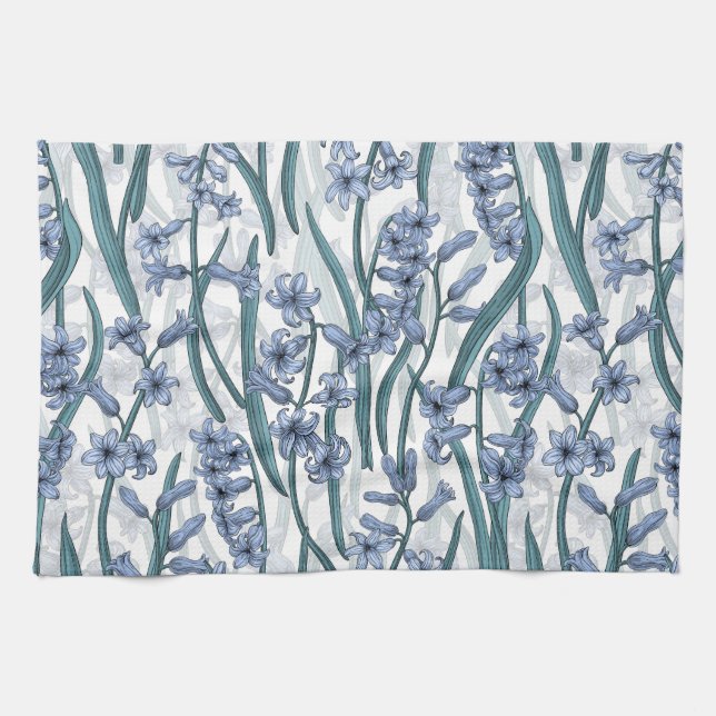 Linge De Cuisine Fleurs Blue Hyacinth sur blanc (Horizontal)