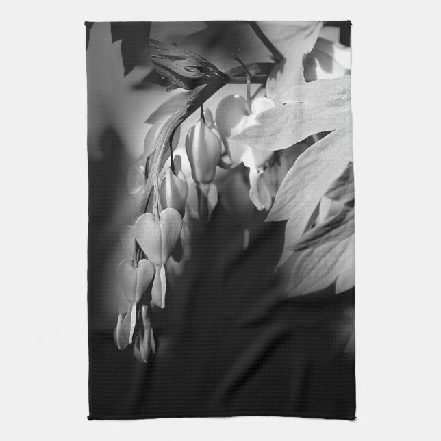Linge De Cuisine Fleurs Cardiaques Saignantes En Noir Et Blanc (Vertical)