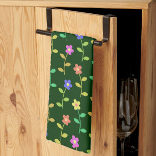 Linge De Cuisine Fleurs Colorées, Motif Floral, Feuillage, Boho
