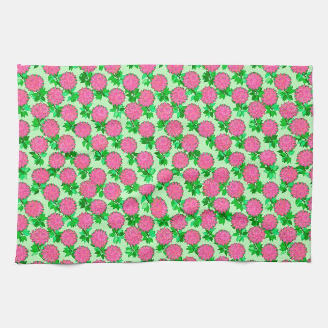 Linge De Cuisine Fleurs Dahlia rose fuchsia (Horizontal)