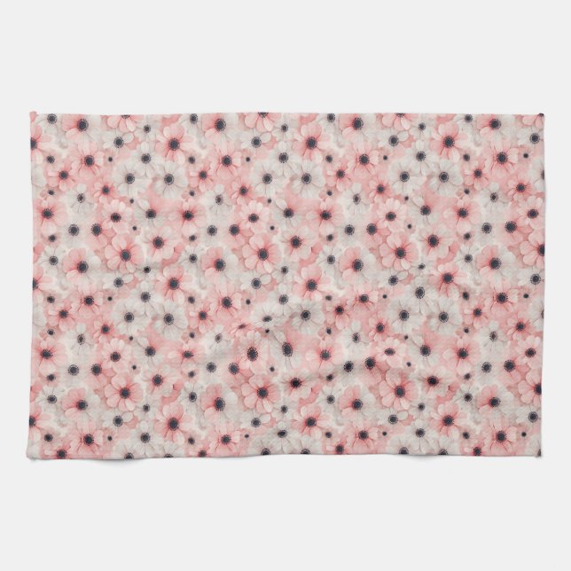 Linge De Cuisine Fleurs d'anémone roses et blanches douces (Horizontal)