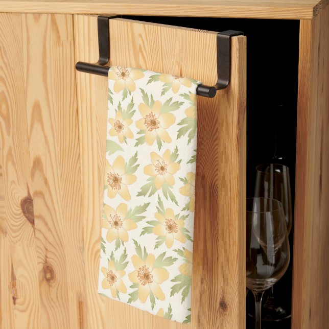 Linge De Cuisine Fleurs d'anémones Orange Sauvages - motif sans sou (Pliage en tiers)