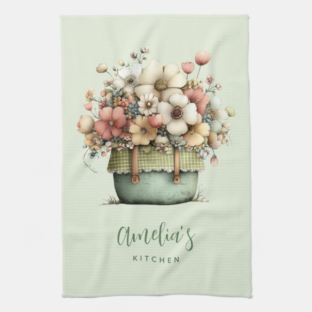 Linge De Cuisine Fleurs dans un pot Cozy Shabby Mignon (Vertical)