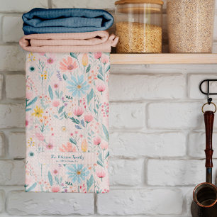 Linge De Cuisine Fleurs d'aquarelle botanique rustique nom de famil