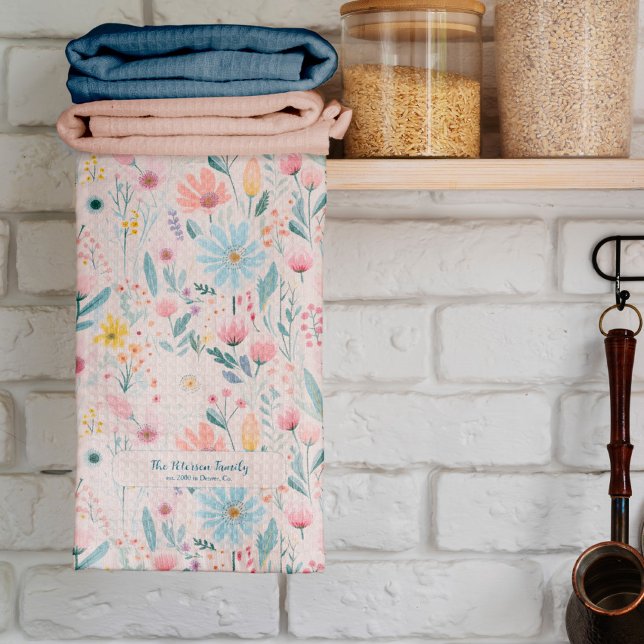 Linge De Cuisine Fleurs d'aquarelle botanique rustique nom de famil (Créateur téléchargé)