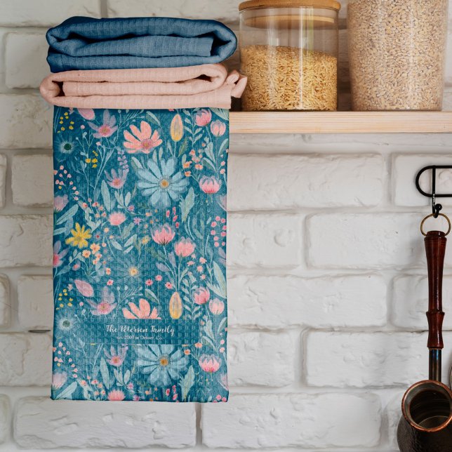 Linge De Cuisine Fleurs d'aquarelle botanique rustique nom de famil (Créateur téléchargé)