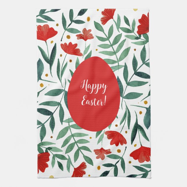 Linge De Cuisine Fleurs d'aquarelle de jardin magiques en rouge et  (Vertical)