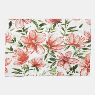 Linge De Cuisine Fleurs d'aquarelle rouge
