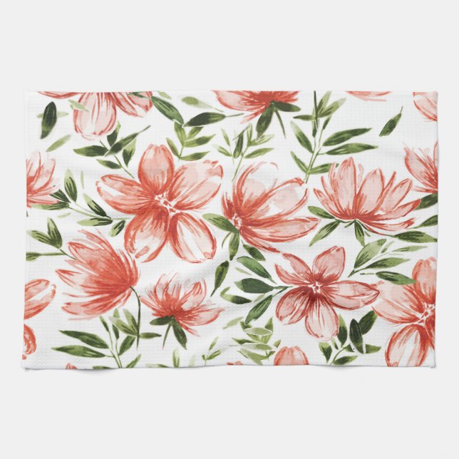 Linge De Cuisine Fleurs d'aquarelle rouge (Horizontal)