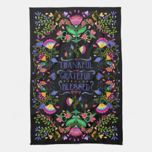 Linge De Cuisine Fleurs d'art populaire Reconnaissant, Grateful,