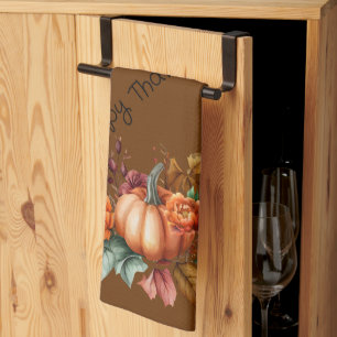 Linge De Cuisine Fleurs d'automne Brown Citrouille Bon thanksgiving