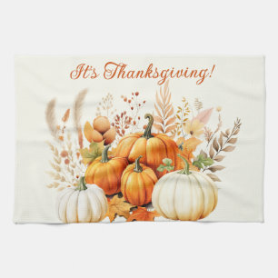Linge De Cuisine Fleurs d'automne Citrouille blanc Thanksgiving