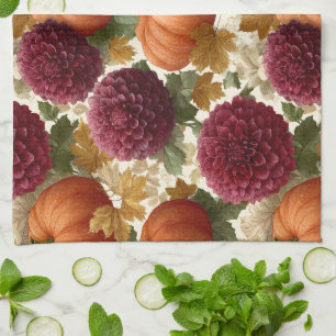 Linge De Cuisine Fleurs d'automne citrouilles et bourguignonnes
