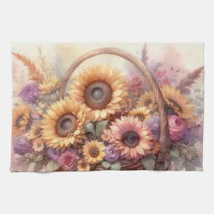 Linge De Cuisine Fleurs d'automne et tournesols pastels d'aquarelle