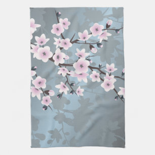 Linge De Cuisine Fleurs de cerisier bleu rose pâle
