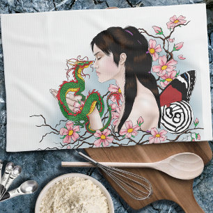 Linge De Cuisine Fleurs de Cerisier Dragon Sérénité Fée Asiatique 