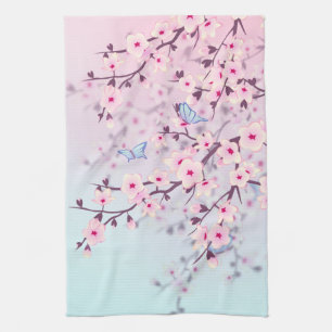 Linge De Cuisine Fleurs de cerisier élégantes Paysage Rose Bleu