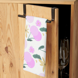 Linge De Cuisine Fleurs de cerisier et motifs de verdure jaune et r