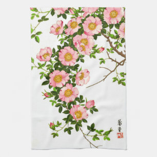 Linge De Cuisine Fleurs de cerisier japonaises vintages, rose et or