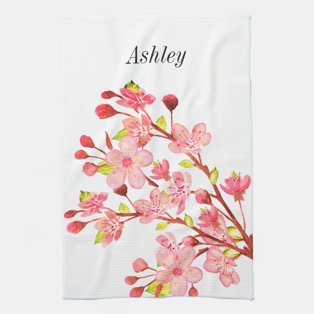 Linge De Cuisine Fleurs de cerisier rose blanc chic (Vertical)