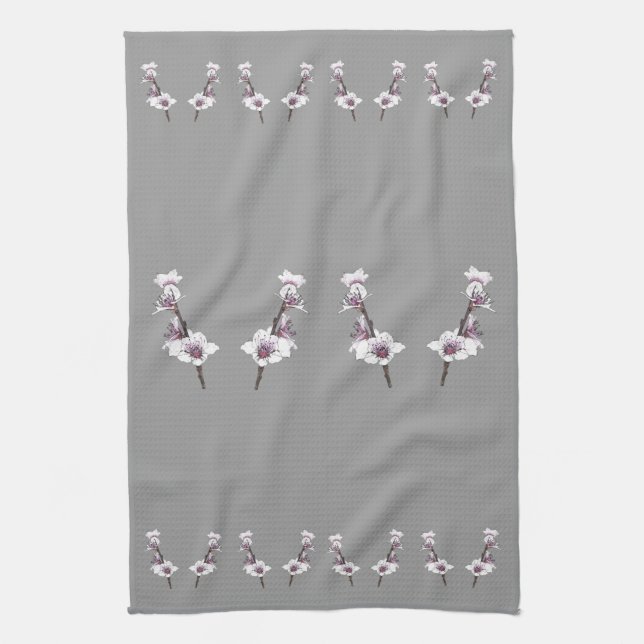 Linge De Cuisine Fleurs de cerisier roses sur le gris (Vertical)