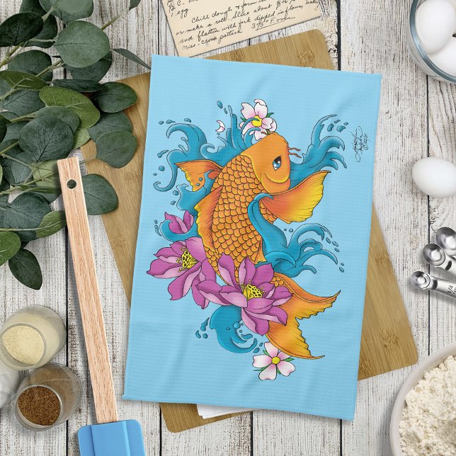 Linge De Cuisine Fleurs de cerisiers de Lotus Koi Fish (Créateur téléchargé)
