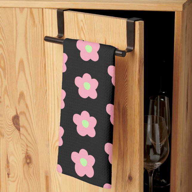 Linge De Cuisine Fleurs de cerisiers en noir (Pliage en tiers)