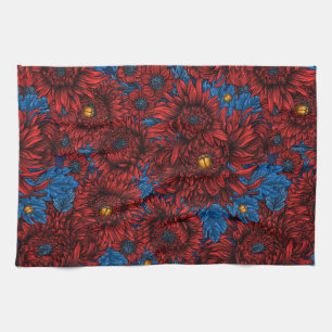 Linge De Cuisine Fleurs de chrysanthème rouge et coléoptères orange