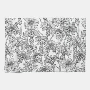 Linge De Cuisine Fleurs de Cornflowers, fleurs sauvages en noir et