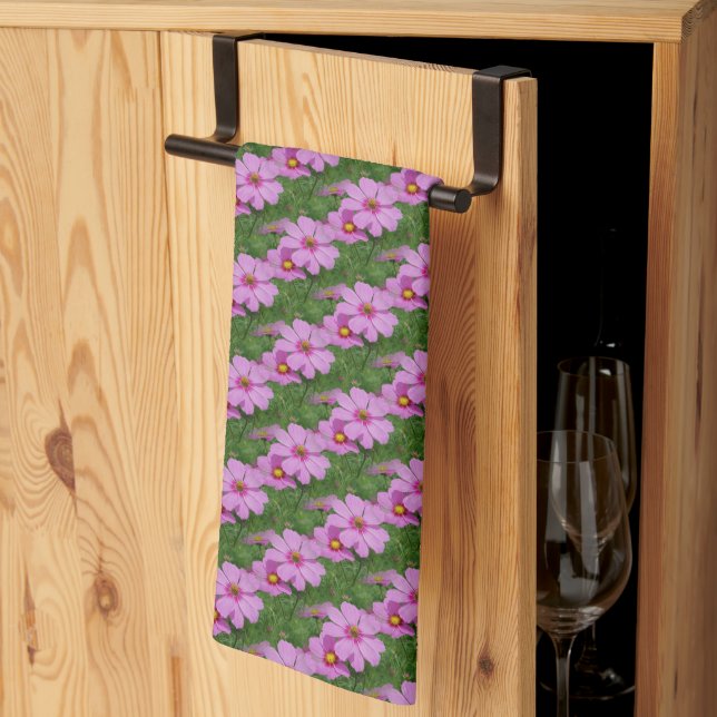 Linge De Cuisine Fleurs de Cosmos rose Motif naturel (Pliage en tiers)
