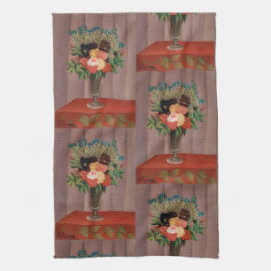 Linge De Cuisine Fleurs de cottage vintage Henri Rousseau français