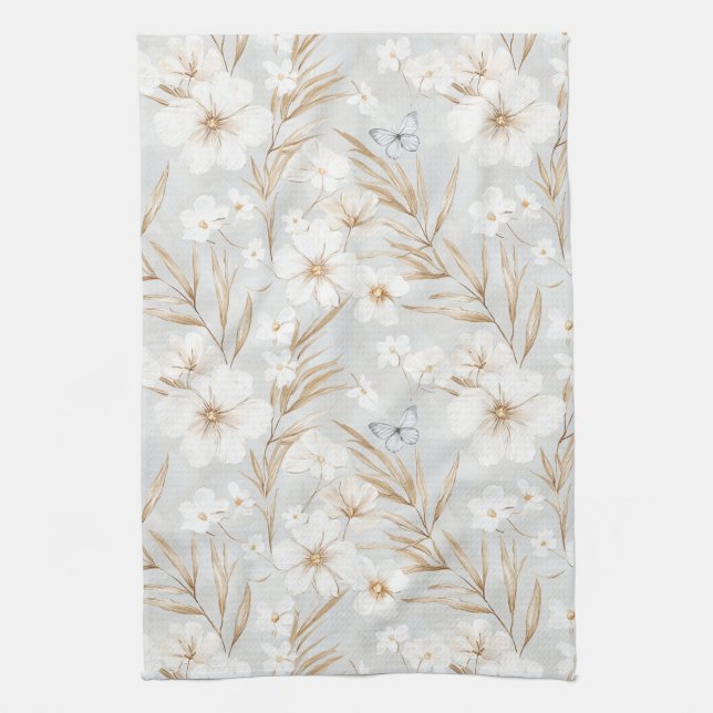 Linge De Cuisine Fleurs de crème blanche papillons bleus douche de  (Vertical)