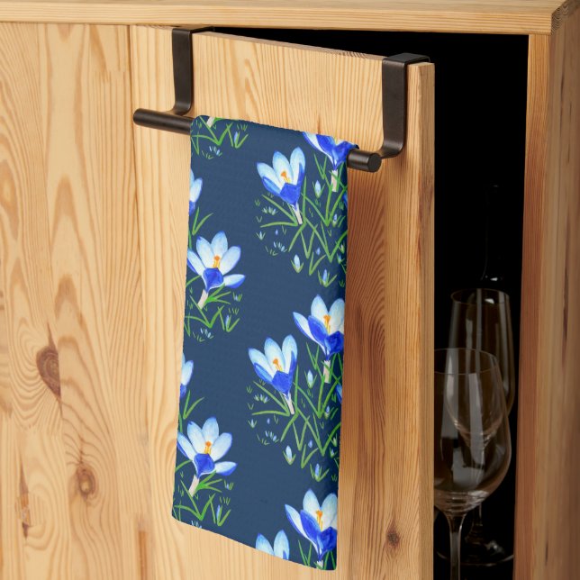 Linge De Cuisine Fleurs de Crocus Bleues (Pliage en tiers)