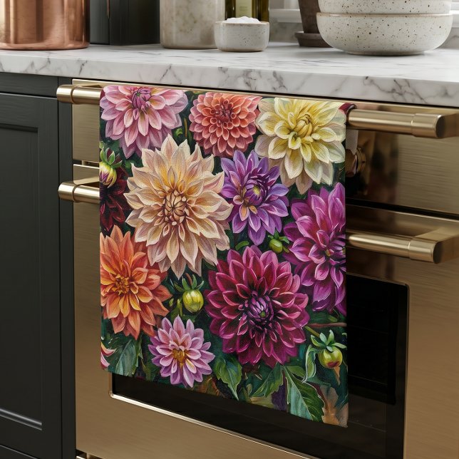 Linge De Cuisine Fleurs de dahlia colorées (Créateur téléchargé)