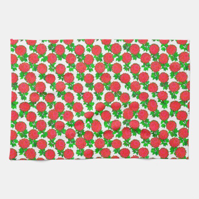 Linge De Cuisine Fleurs de dahlia en rouge profond (Horizontal)