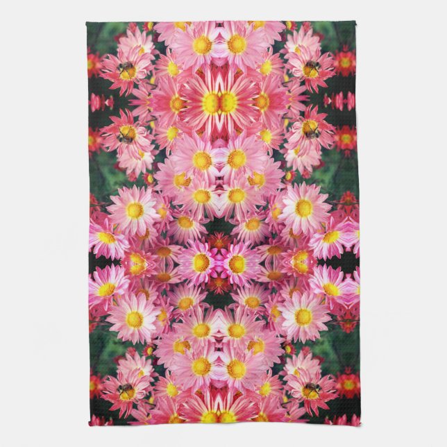 Linge De Cuisine Fleurs De Faisée Rose Et Motif De Bumble (Vertical)