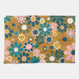 Linge De Cuisine Fleurs de jardin rétro motif floral années 60 70