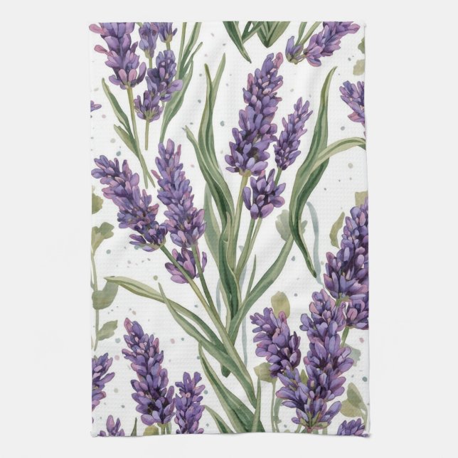 Linge De Cuisine Fleurs de lavande violette aquarelle botanique (Vertical)