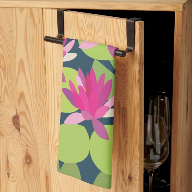 Linge De Cuisine Fleurs de Lotus Rose Nénuphar Floral (Pliage en tiers)
