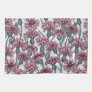 Linge De Cuisine Fleurs de maïs roses, fleurs sauvages sur blanc