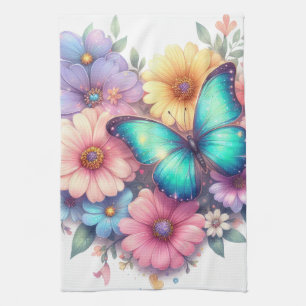 Linge De Cuisine Fleurs de marguerite avec un beau papillon