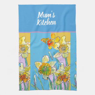 Linge De Cuisine Fleurs de narcisse jaune aquarelle florale