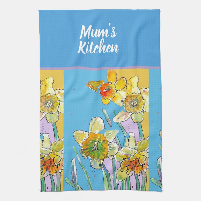 Linge De Cuisine Fleurs de narcisse jaune aquarelle florale (Vertical)