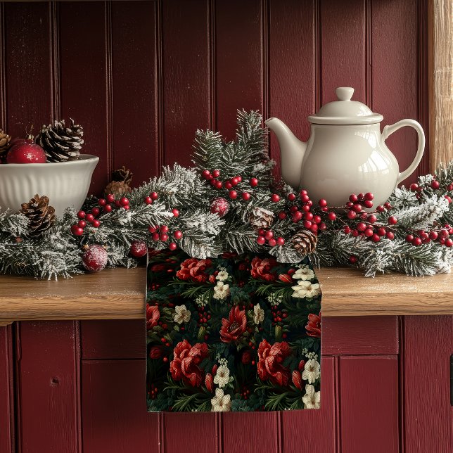 Linge De Cuisine Fleurs de Noël rouges et blanches festives |  (Créateur téléchargé)