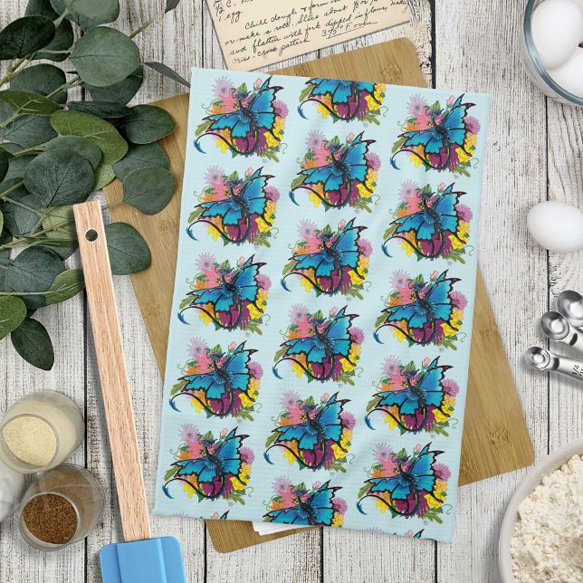 Linge De Cuisine Fleurs de papillon bleu Dragon (Créateur téléchargé)
