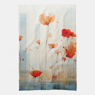 Linge De Cuisine Fleurs de pavot abstraites dans le style géométriq