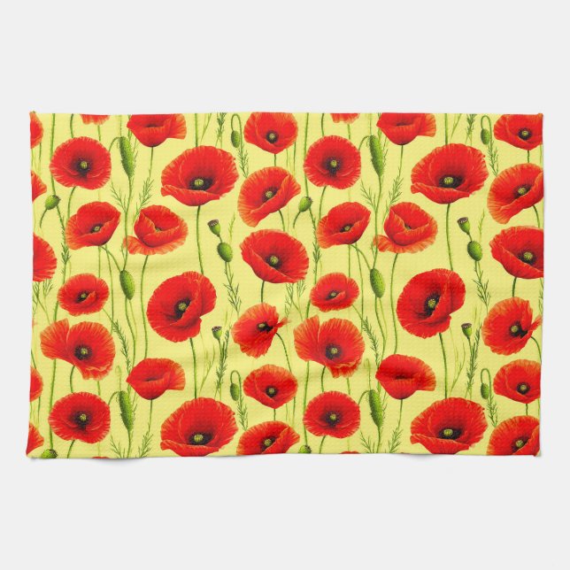 Linge De Cuisine Fleurs de pavot botaniques pour une décoration de  (Horizontal)
