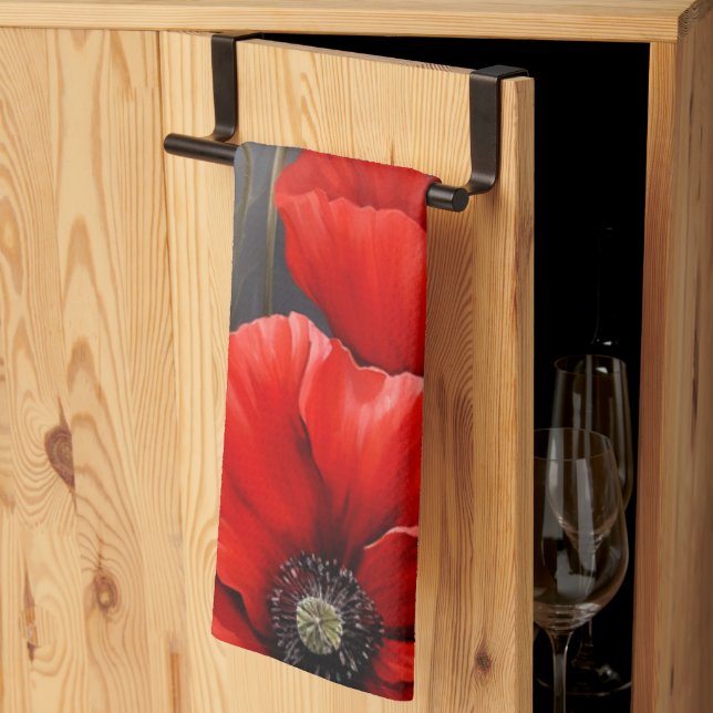 Linge De Cuisine Fleurs de pavot rouge (Pliage en tiers)