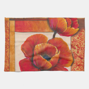 Linge De Cuisine Fleurs de pavot sur l'arrière - plan bronzage et