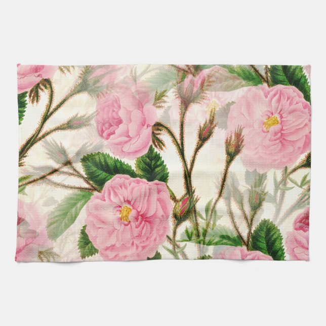 Linge De Cuisine Fleurs de pivoines roses, Feuilles & Buds Motif (Horizontal)